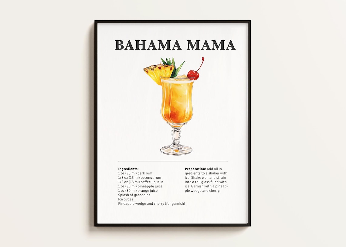 Bahama Mama Cocktail Recipe, Bar Kitchen Art
