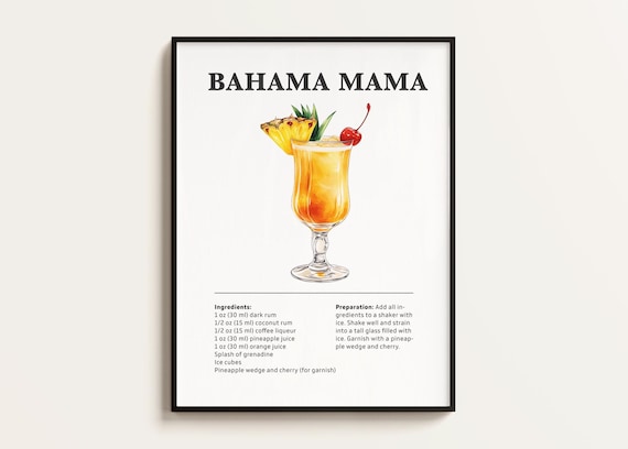 Bahama Mama Cocktail Recipe, Bar Kitchen Art