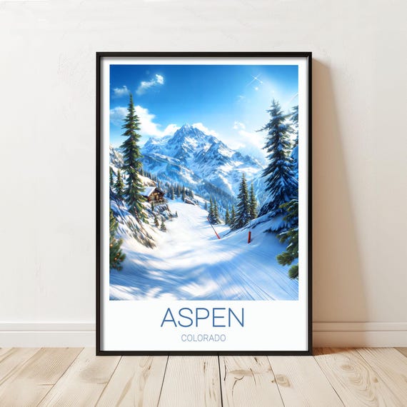 Aspen Colorado Ski Poster Winter Mountain Scene Snowy Landscape Art