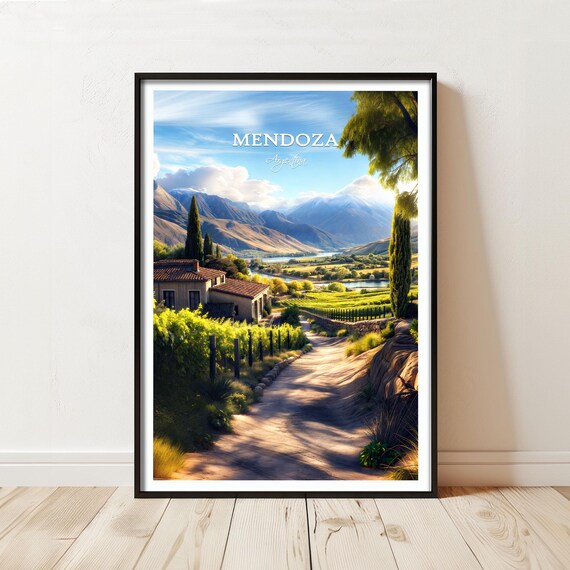 Mendoza Argentina Vineyard Valley Andes Mountain Travel Poster