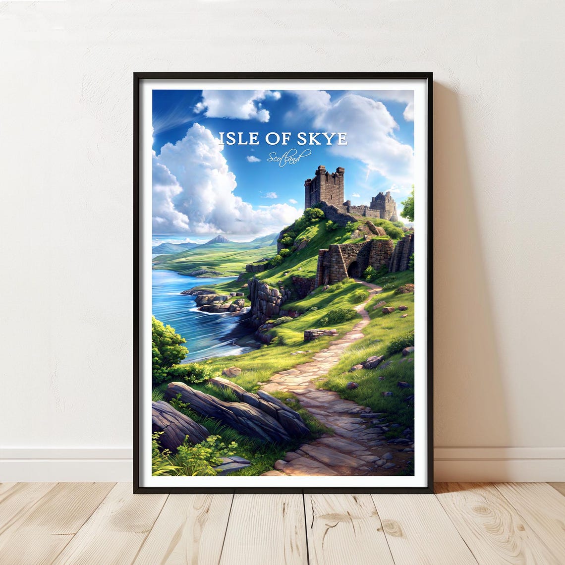 Isle Of Skye Scotland Castle Coastal Path Sunny Day Travel Poster