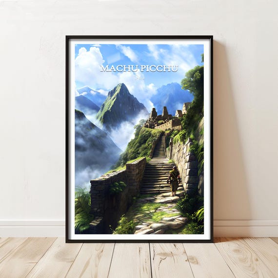 Machu Picchu Travel Poster Inca Ruins Misty Andes Peru