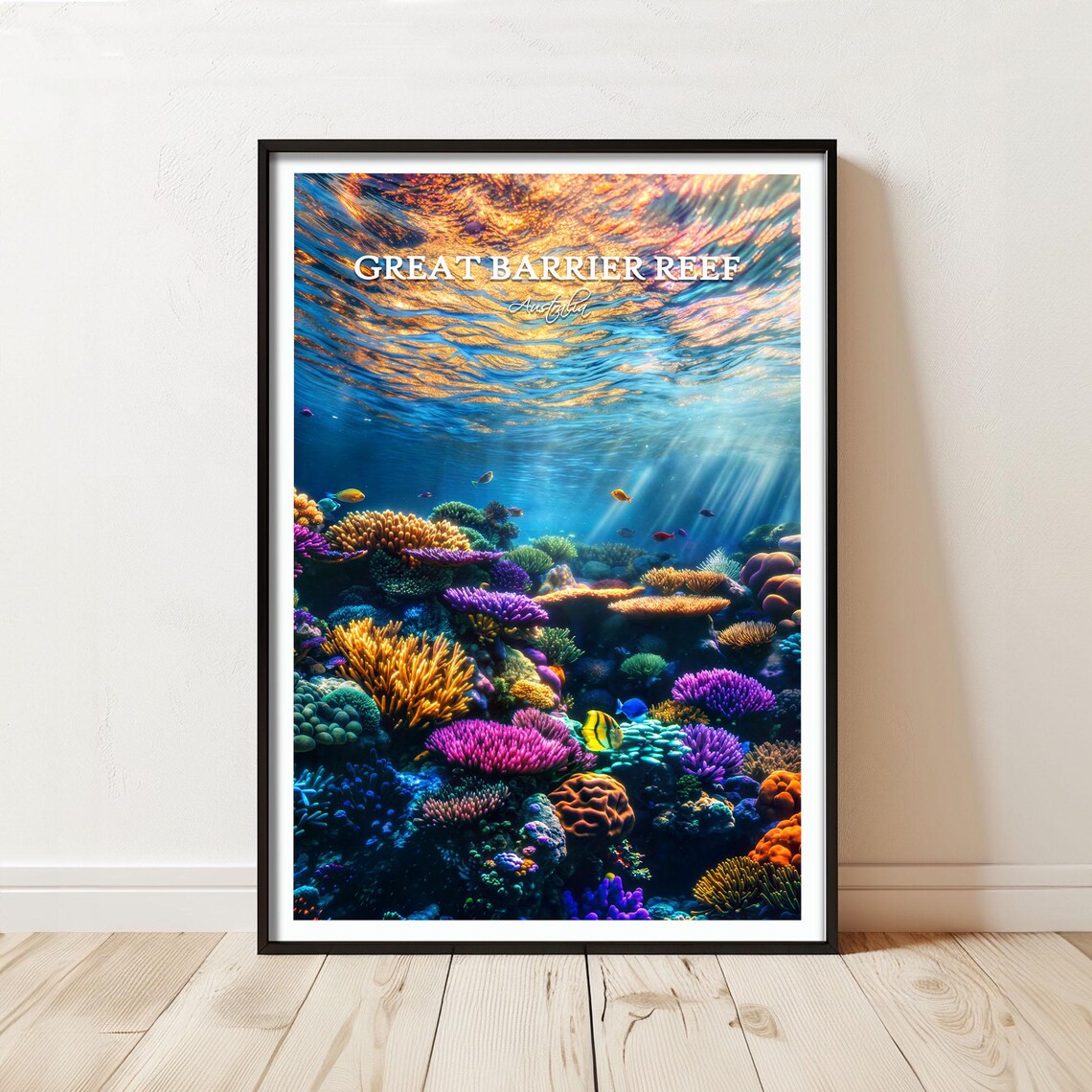 Great Barrier Reef Australia Vibrant Coral Underwater Travel Poster