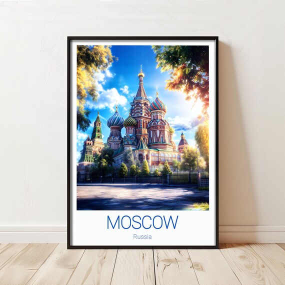 Moscow St Basil Cathedral Colorful Domes Russia Travel Poster Art