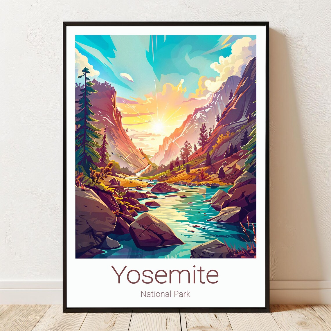 Yosemite National Park Sunrise River Valley Landscape Art Print