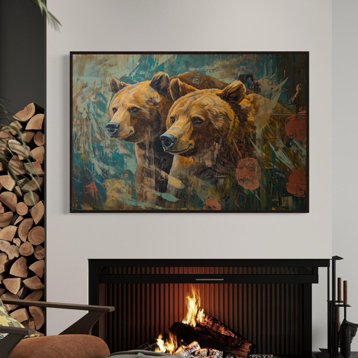 Rustic Brown Bear Couple Abstract Animal Print