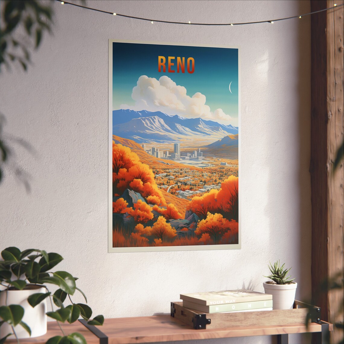 Reno Nevada Autumn Hills City Skyline Mountains Travel Poster - Image 2