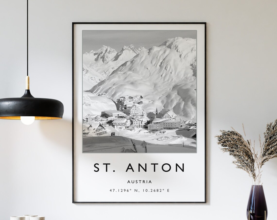 St Anton Austria Skiing Travel Poster, Winter Sport Art