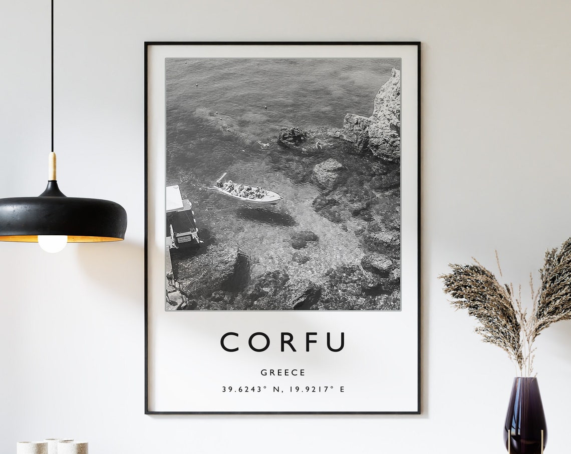 Corfu Travel Print Corfu Travel Poster Greece Travel Print Greek Print Black And White Travel Poster Travel Art Travel Gift