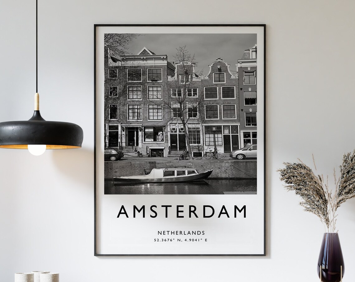 Amsterdam Travel Print Amsterdam Travel Poster Netherlands Poster Travel Art Travel Poster Black And White Travel Gift
