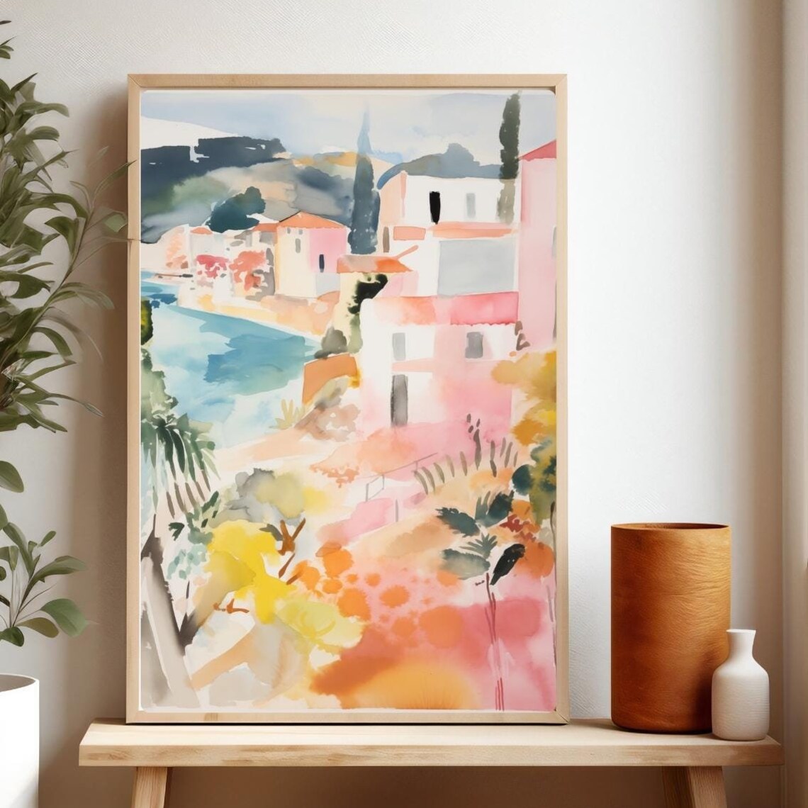 Naxos Greece Watercolor Greek Island Village Seaside Travel Poster