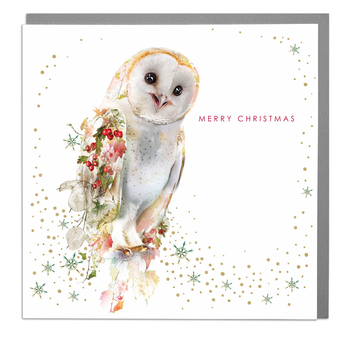 Barn Owl Happy Christmas Greeting Card