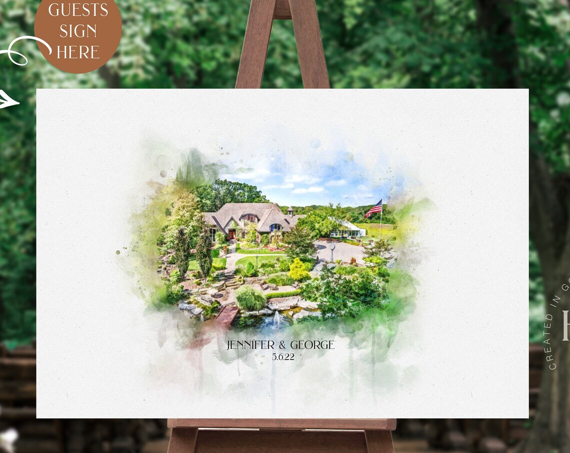 Wedding Venue Illustration Watercolor Art Print