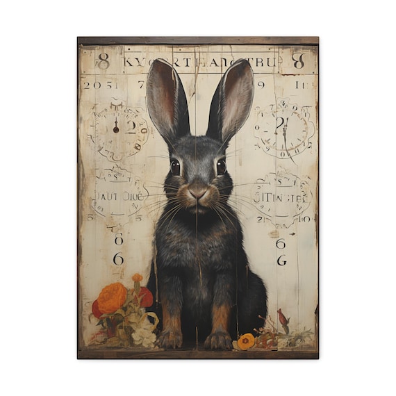 Whimsical Rabbit 18x 24 Wall Art Print Home Decor Vintage Style Gift For Animal Lovers Easter Decoration Unique Artwork