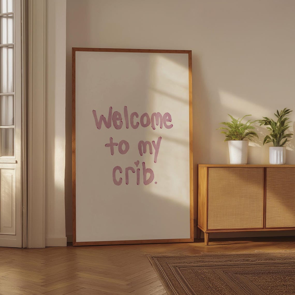 Welcome to My Crib Funny Pink Script Home Entryway Quote Print