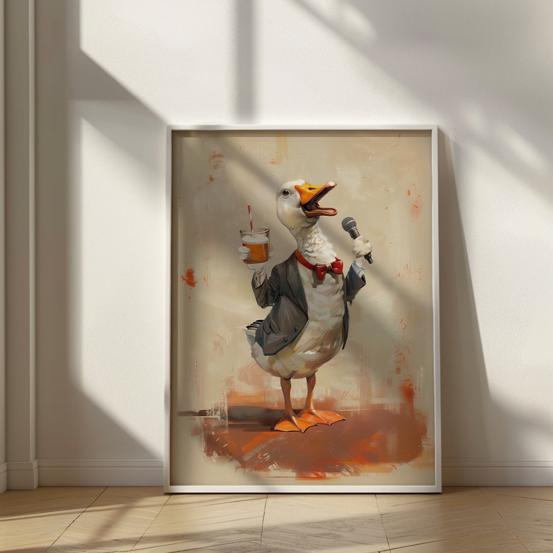 Duck Crooner in Suit Funny Singing Bird Microphone Bar Decor Wall Art - Image 3