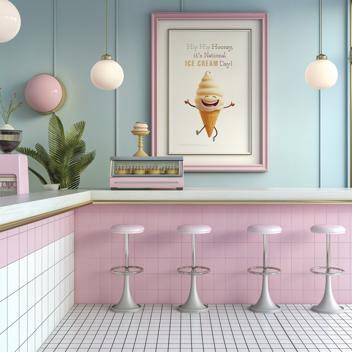 Hip Hip Hooray National Ice Cream Day Cute Cone Character Poster - Image 2