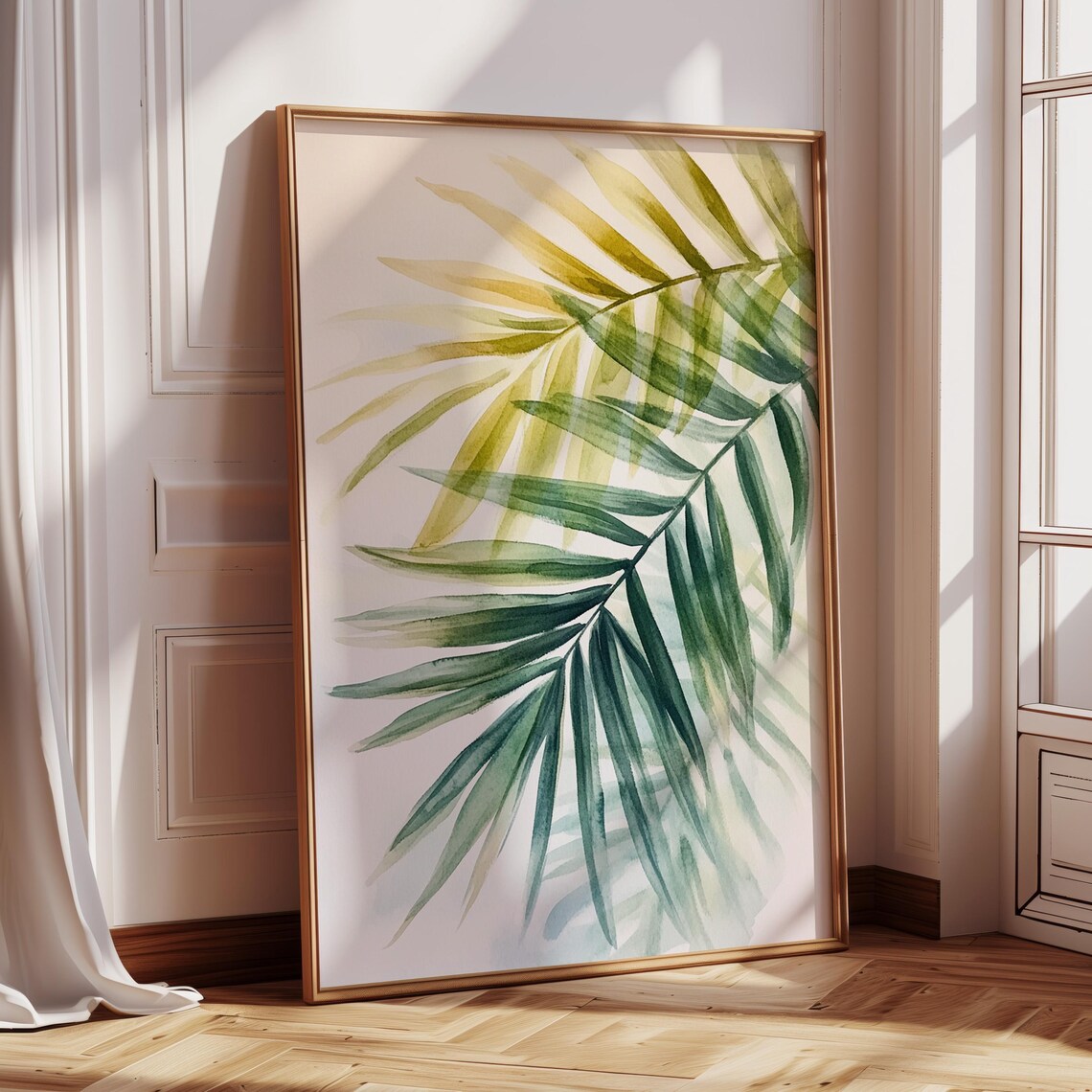 Layered Palm Leaf Watercolor, Tropical Botanical Illustration