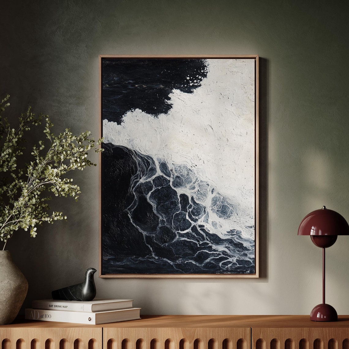 Black and White Ocean Wave Abstract Textured Monochrome Wall Poster