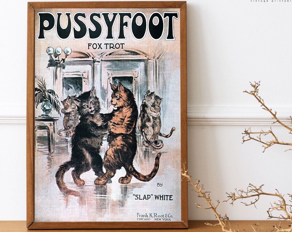 Pussyfoot Fox Trot Sheet Music Cover Dancing Cats Vintage Art Poster