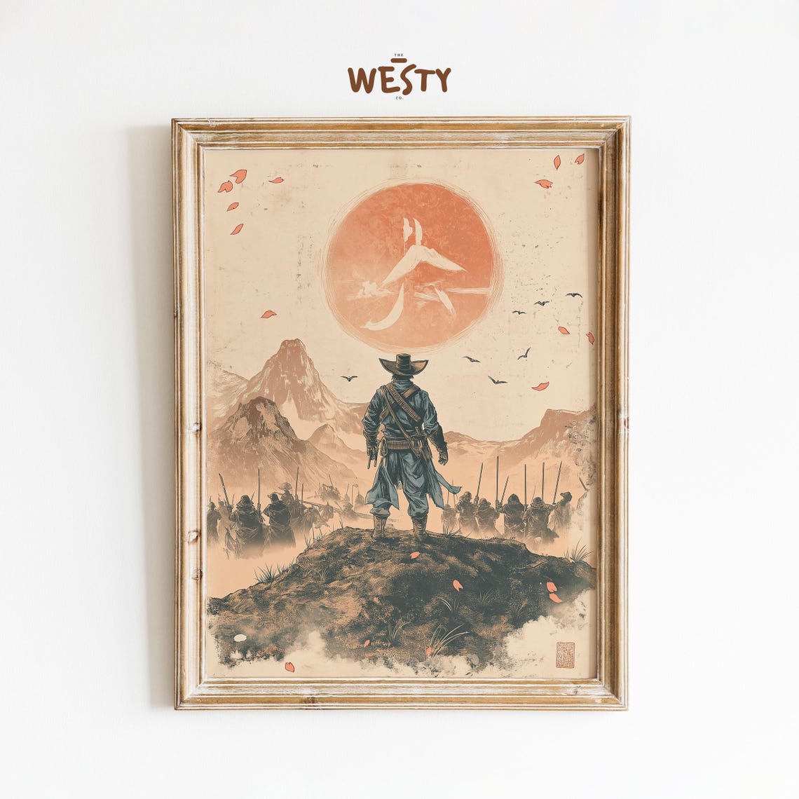 Samurai Cowboy Showdown Under Red Sun East Meets West Art Poster