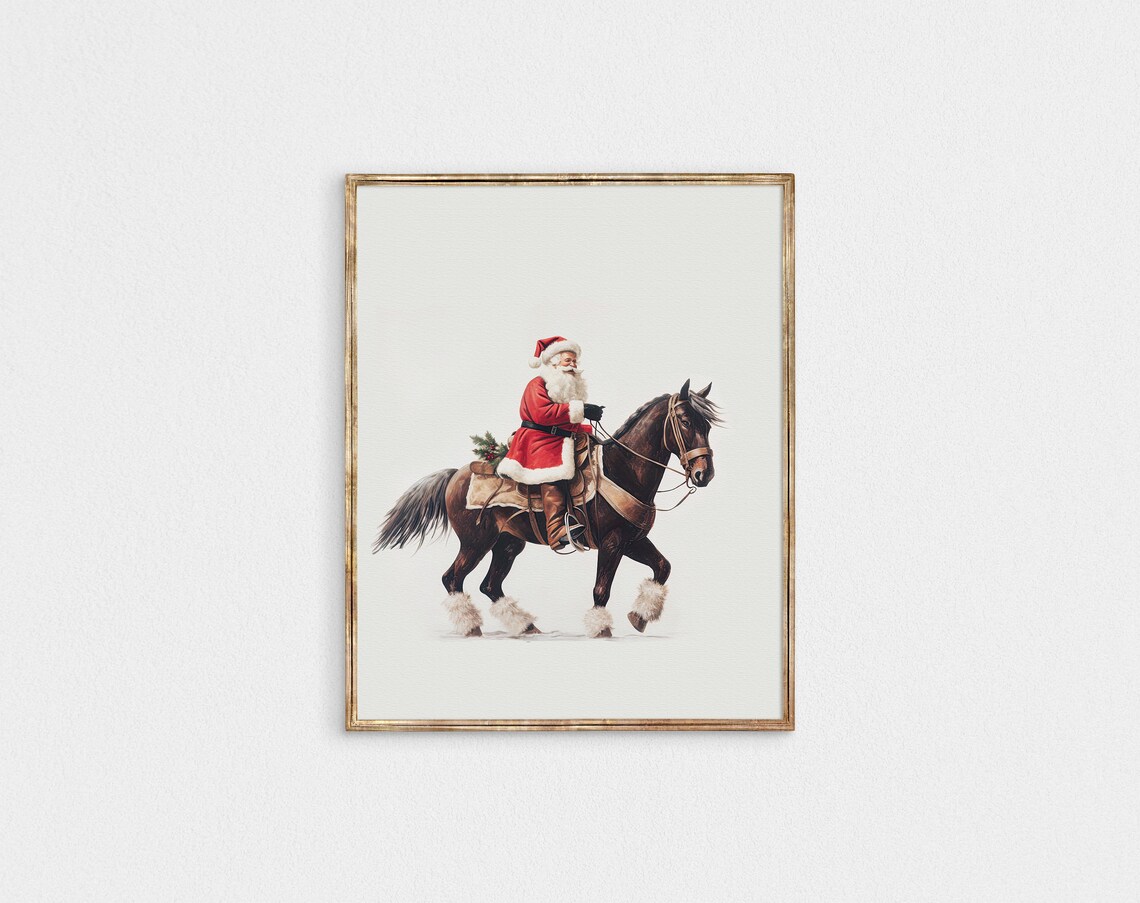 Cowboy Santa Claus Horse Riding Western Christmas Art Poster - Image 2