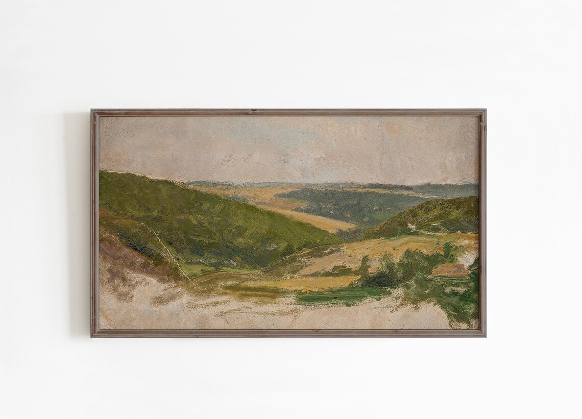 Misty Green Rolling Hills Vintage Countryside Landscape Poster - Image 4