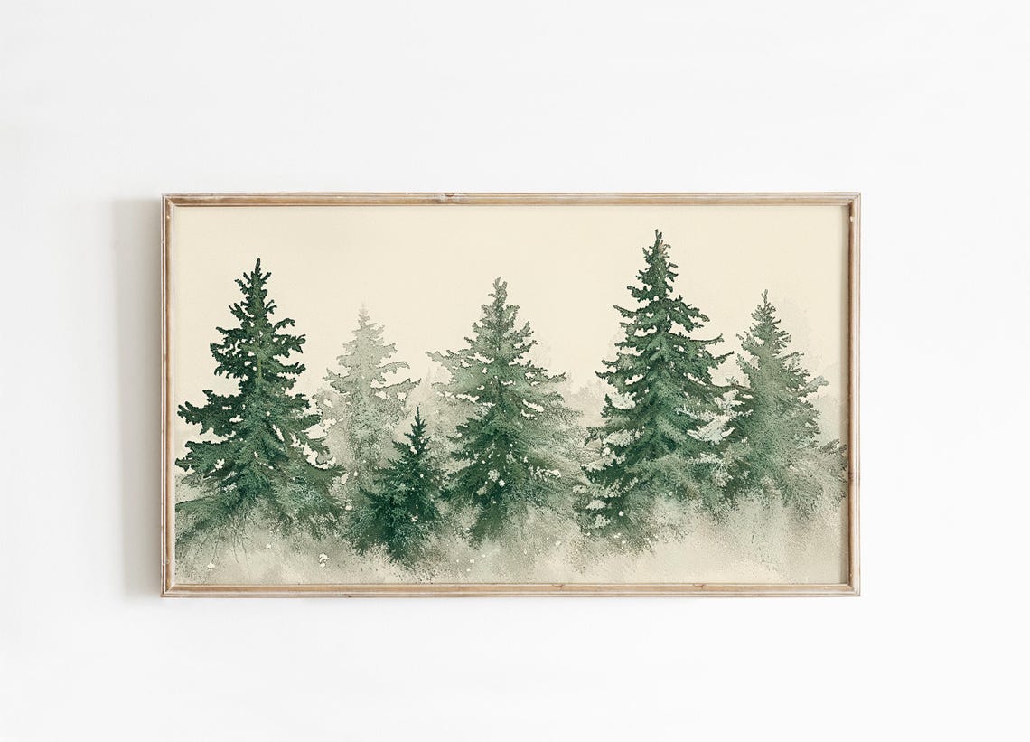 Winter Green Pine Trees Watercolor Minimalist Forest Nature Poster