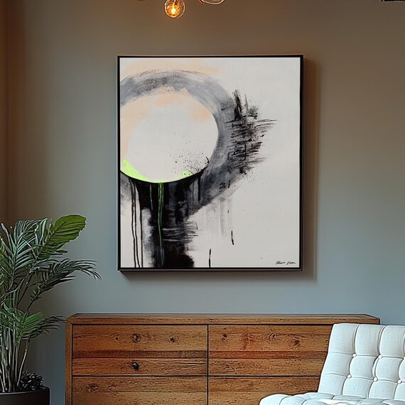 Minimalist Black And White Abstract Art Print Modern Circle Wall Art Textured Contemporary Decor Monochrome Abstract Wall Art