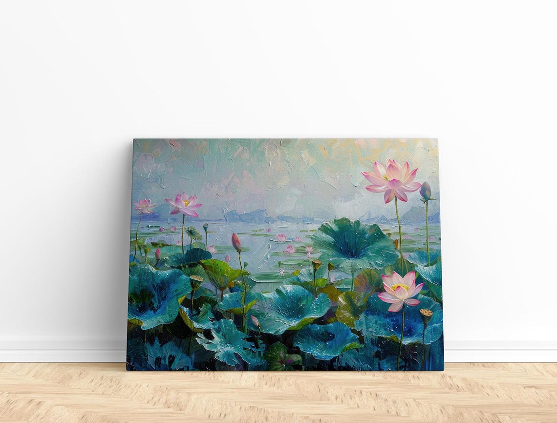 Water Lilies Pond Pink Lotus Flowers Impressionist Style Wall Poster