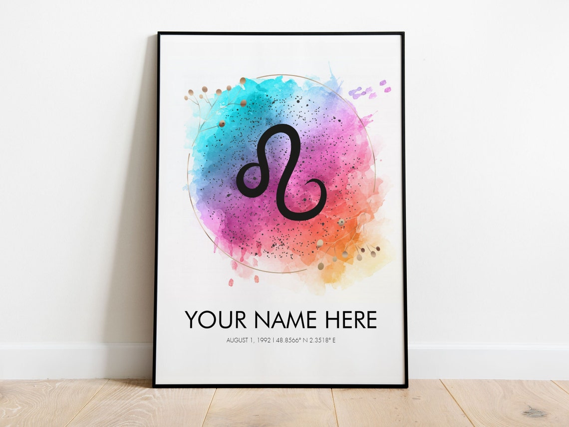 Personalized Leo Zodiac Sign Watercolor Canvas Birth Date Decor Poster - Image 3
