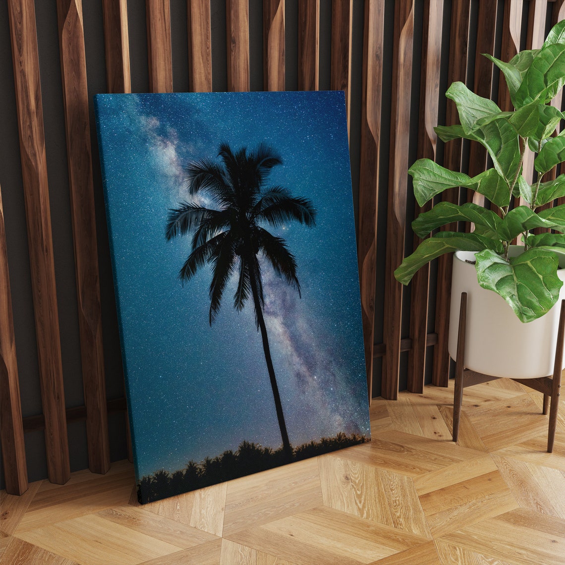 Palm Tree Silhouette Under Milky Way Starry Night Sky Photo Poster - Image 3