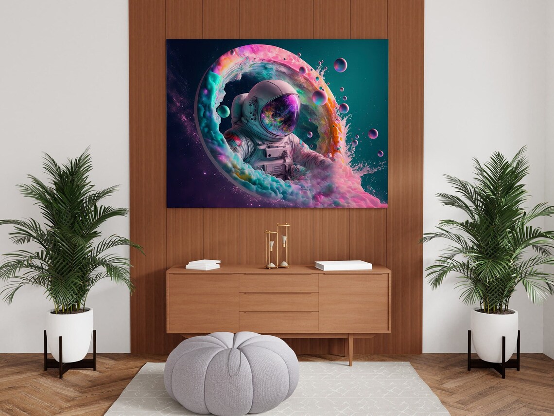 Astronaut in Colorful Cosmic Swirl Watercolor Space Art Poster - Image 2