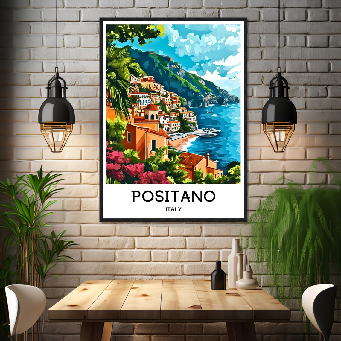 Positano Italy Amalfi Coast Cliffside Village Sea View Poster - Image 3