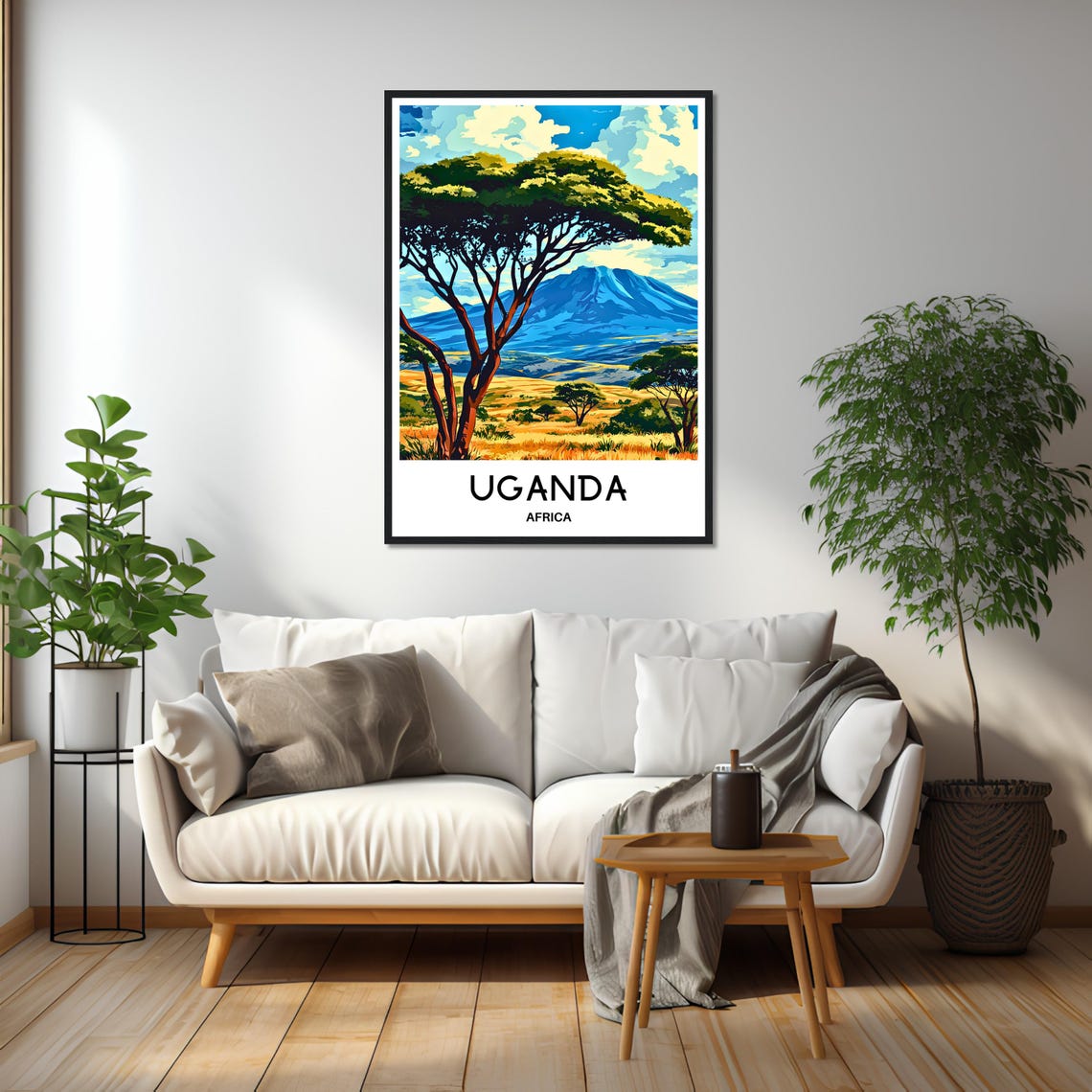 Uganda Africa Acacia Trees Savanna Mountain Landscape Travel Poster - Image 2