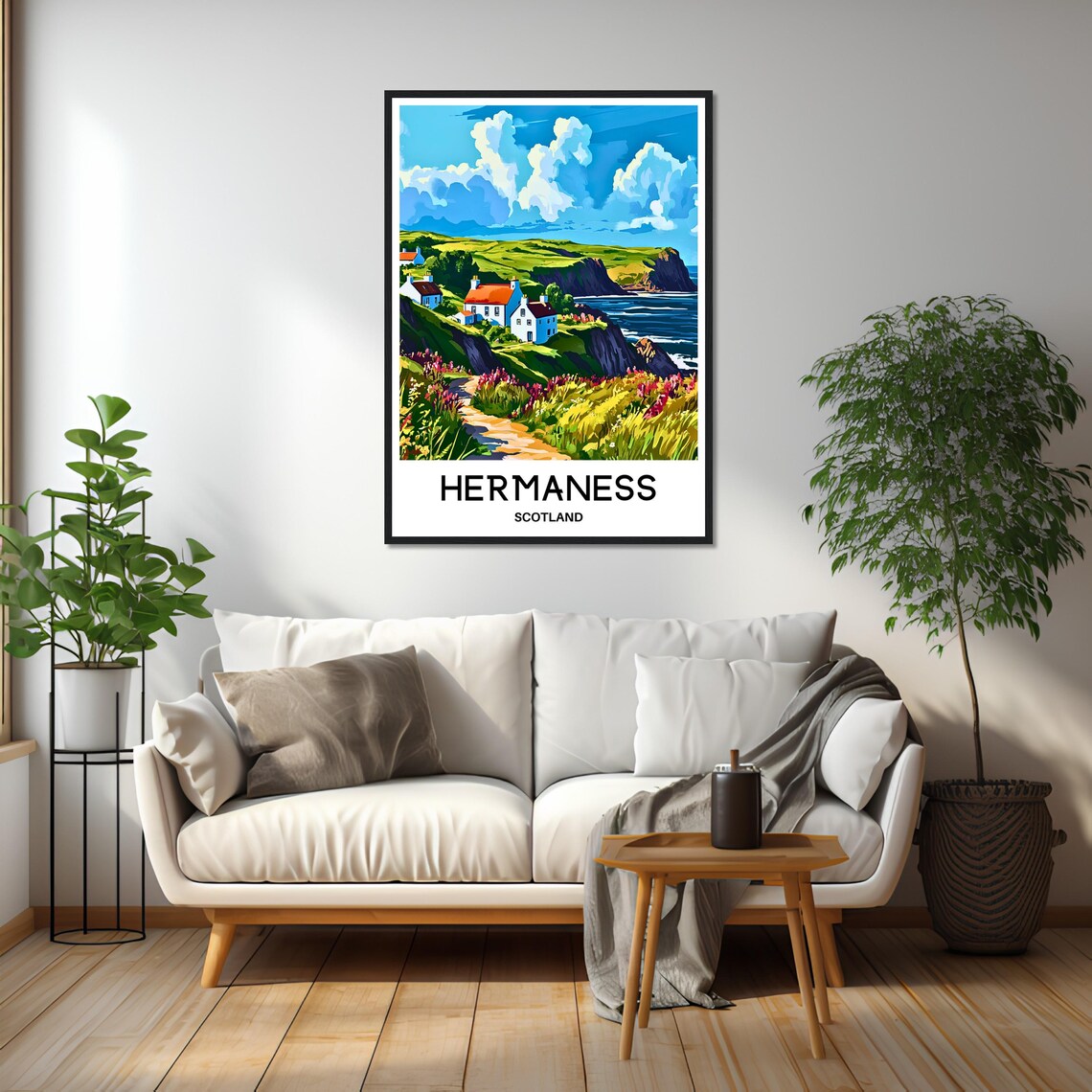 Hermaness Scotland Coastal Cliffs Cottages Illustrated Travel Poster - Image 2
