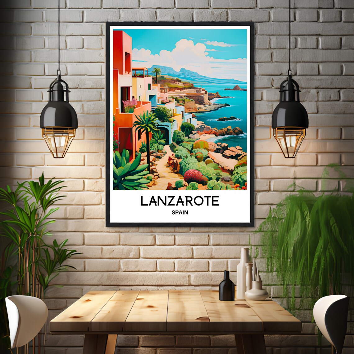Lanzarote Spain Coastal Village Colourful Houses Seaside Travel Poster - Image 3