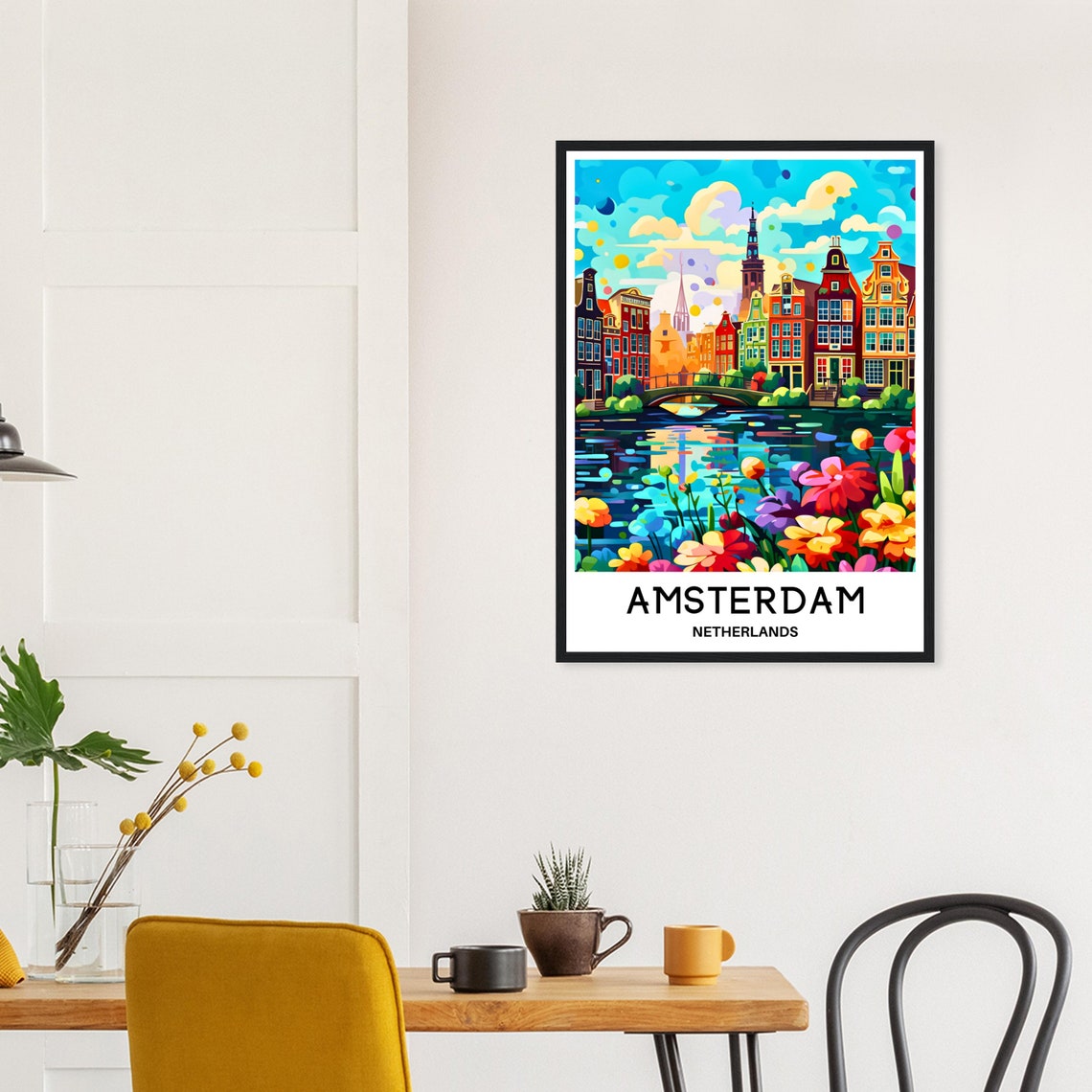 Amsterdam Netherlands Colorful Canal Houses Flowers Pop Art Poster - Image 2