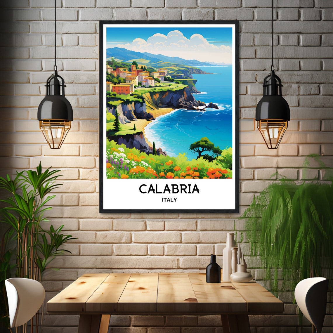 Calabria Italy Coastal Cliffs Seaside Village Blue Sea Travel Poster - Image 3