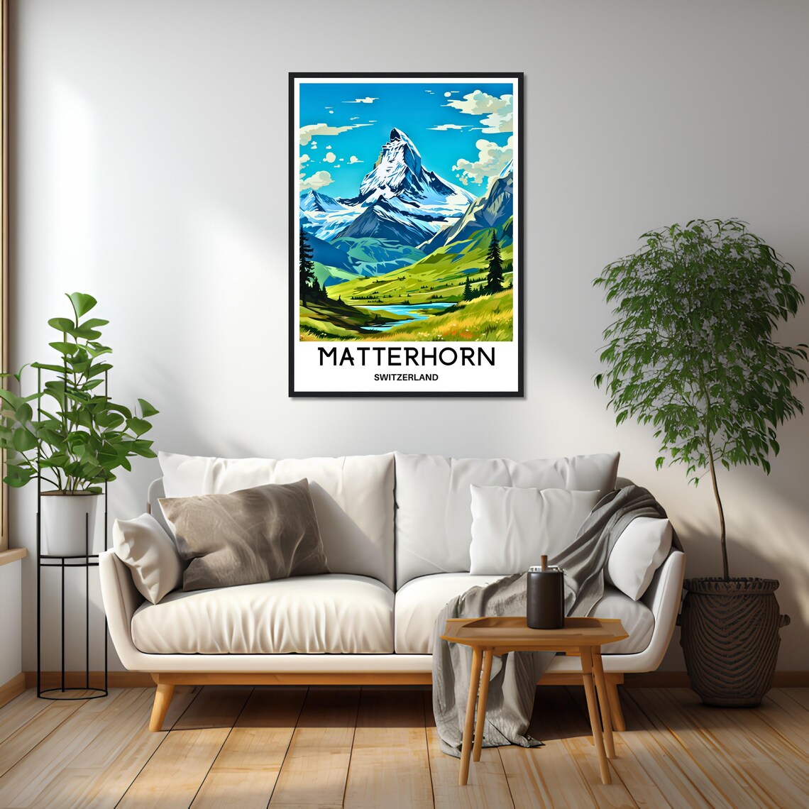 Matterhorn Snowy Peak Alpine Valley Switzerland Travel Poster - Image 2