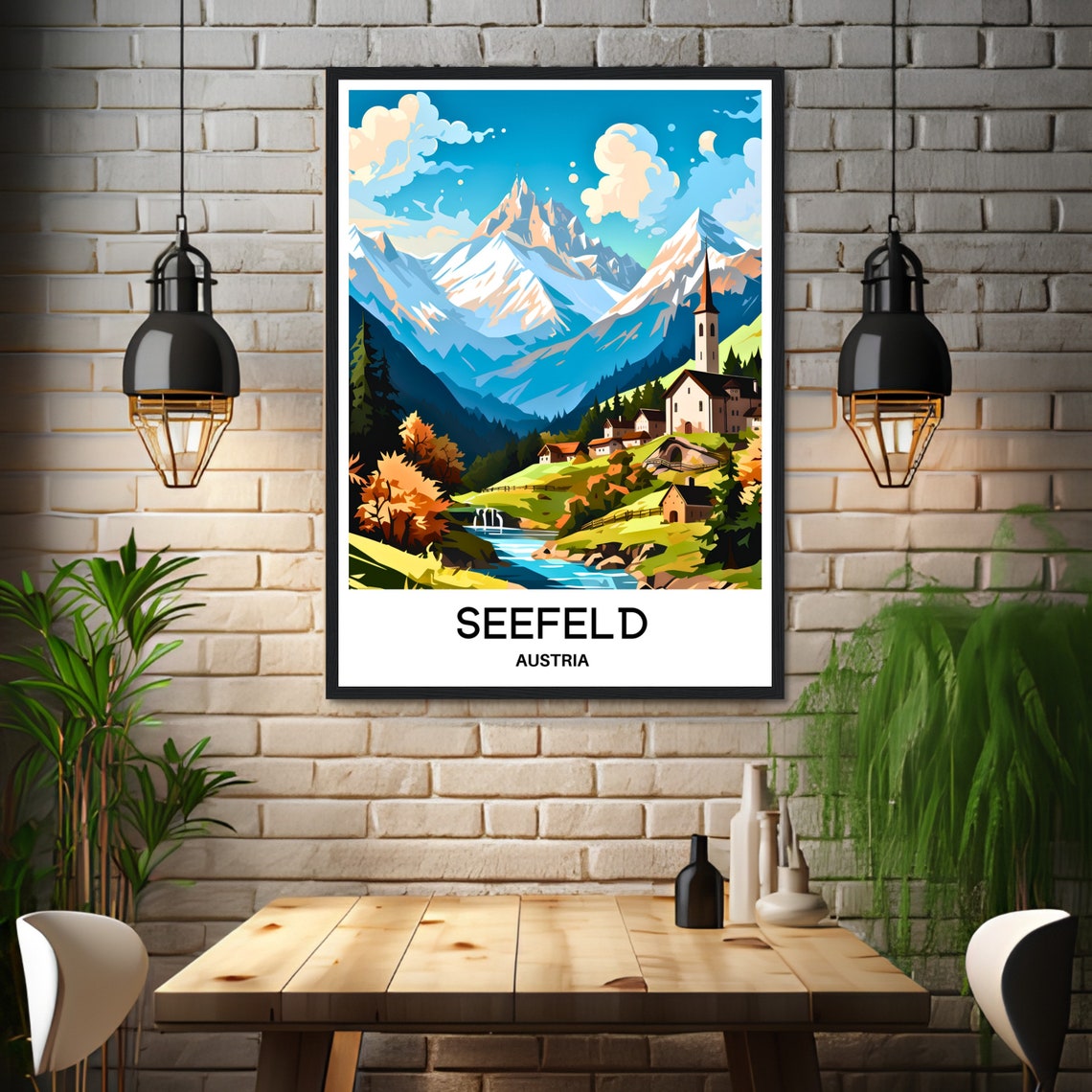 Seefeld Austrian Alps Church Waterfall River Valley Travel Poster - Image 3