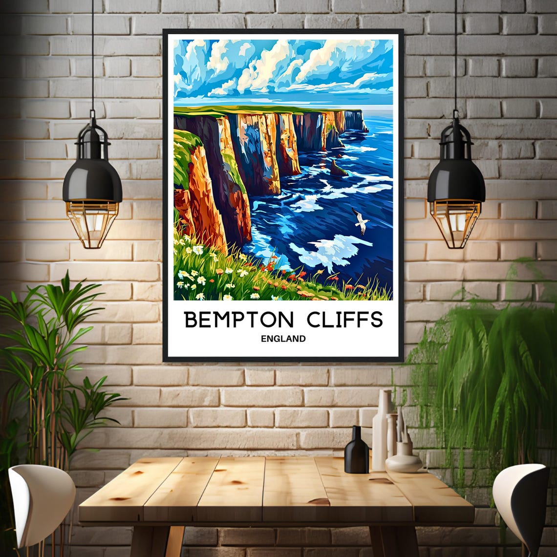 Bempton Cliffs England Chalk Sea Cliffs Seabirds Waves Travel Poster - Image 3