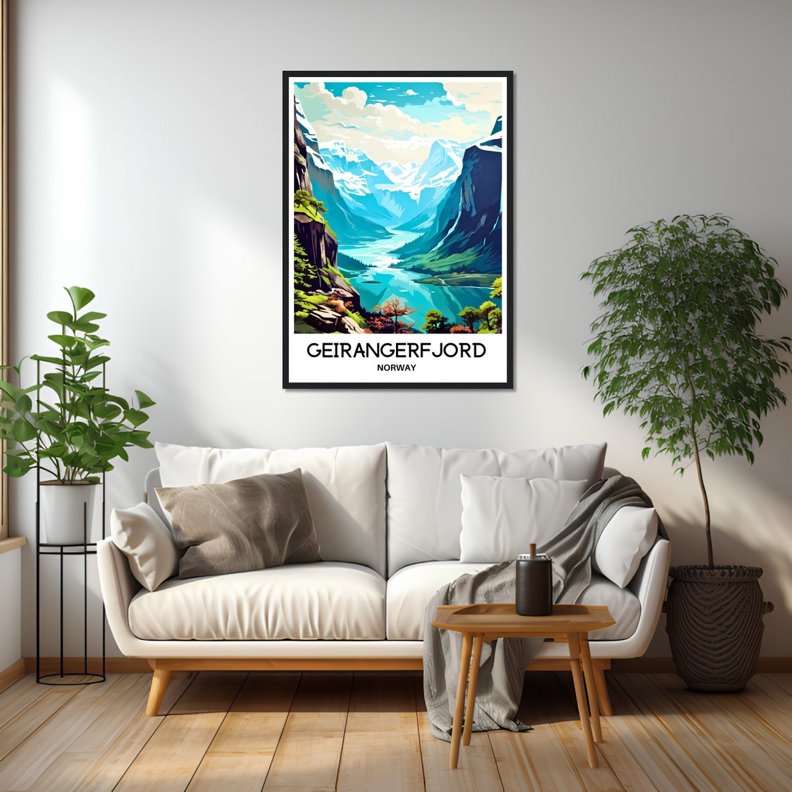 Geirangerfjord Norway Deep Blue Fjord Cliffs Snow Peaks Poster - Image 2