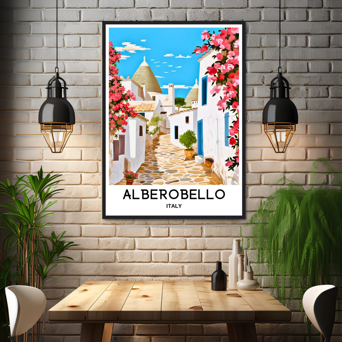 Alberobello Trulli Houses on a Flower Lined Stone Lane Poster - Image 3