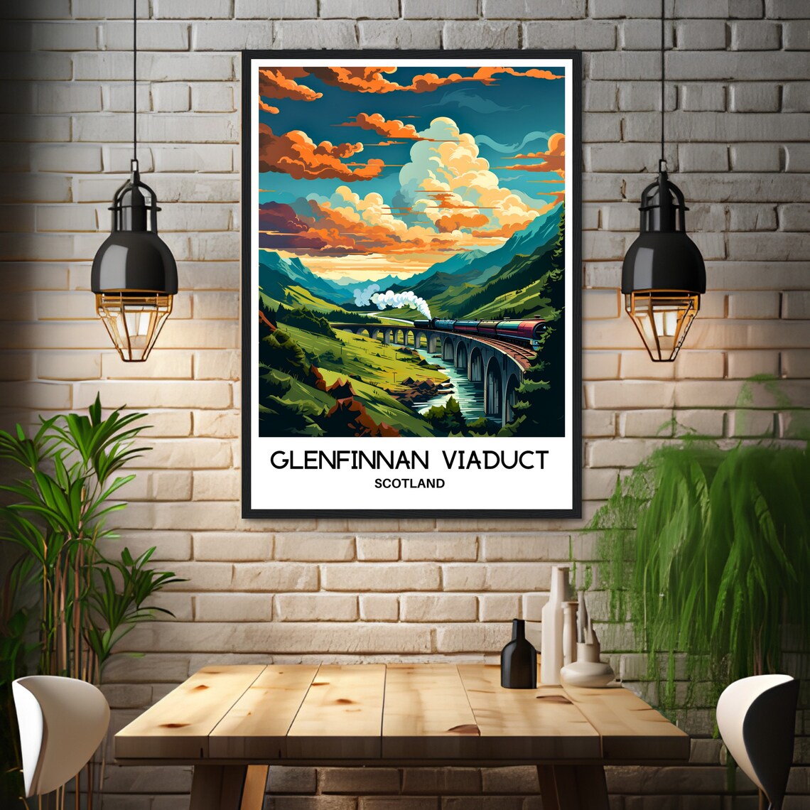 Glenfinnan Viaduct Scotland Steam Train Sunset Travel Poster - Image 3