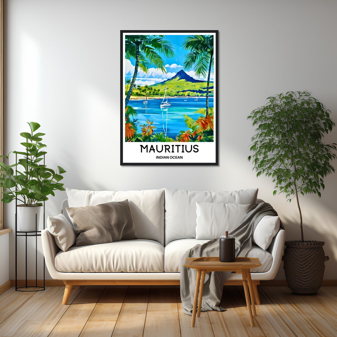 Mauritius Indian Ocean Sailboat Bay Tropical Island Travel Poster - Image 2
