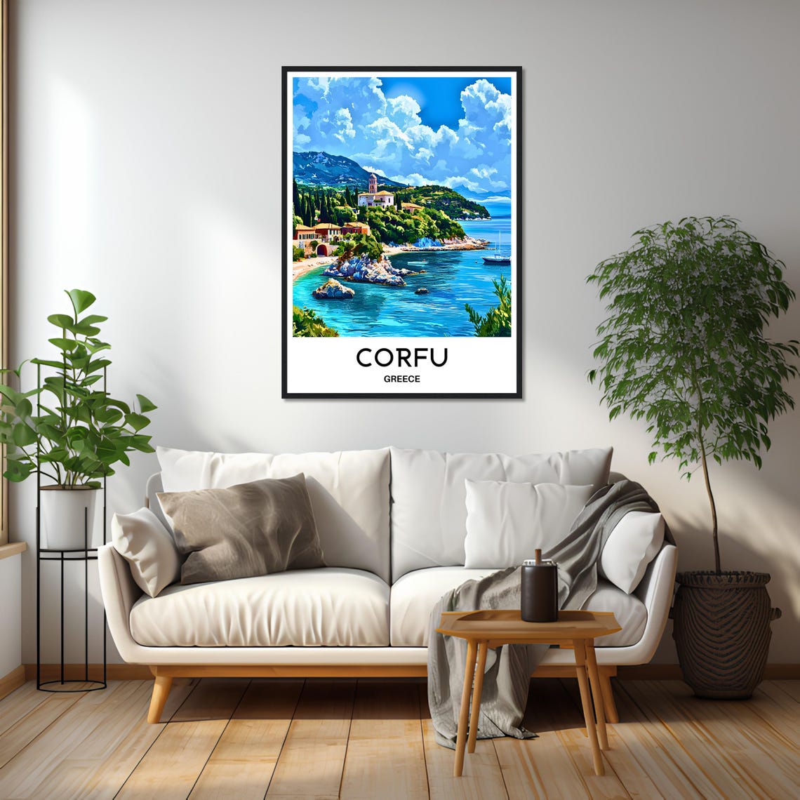 Vibrant Corfu Greece Coastal Town Church Bay Island Travel Poster - Image 2