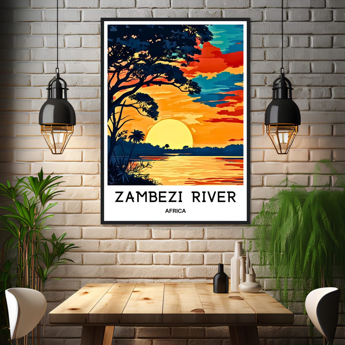 Zambezi River African Sunset Acacia Tree Silhouette Art Poster - Image 3