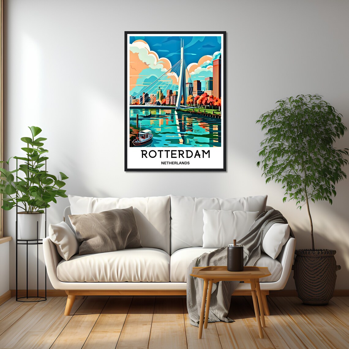 Rotterdam Erasmus Bridge River Skyline Cityscape Travel Poster - Image 2