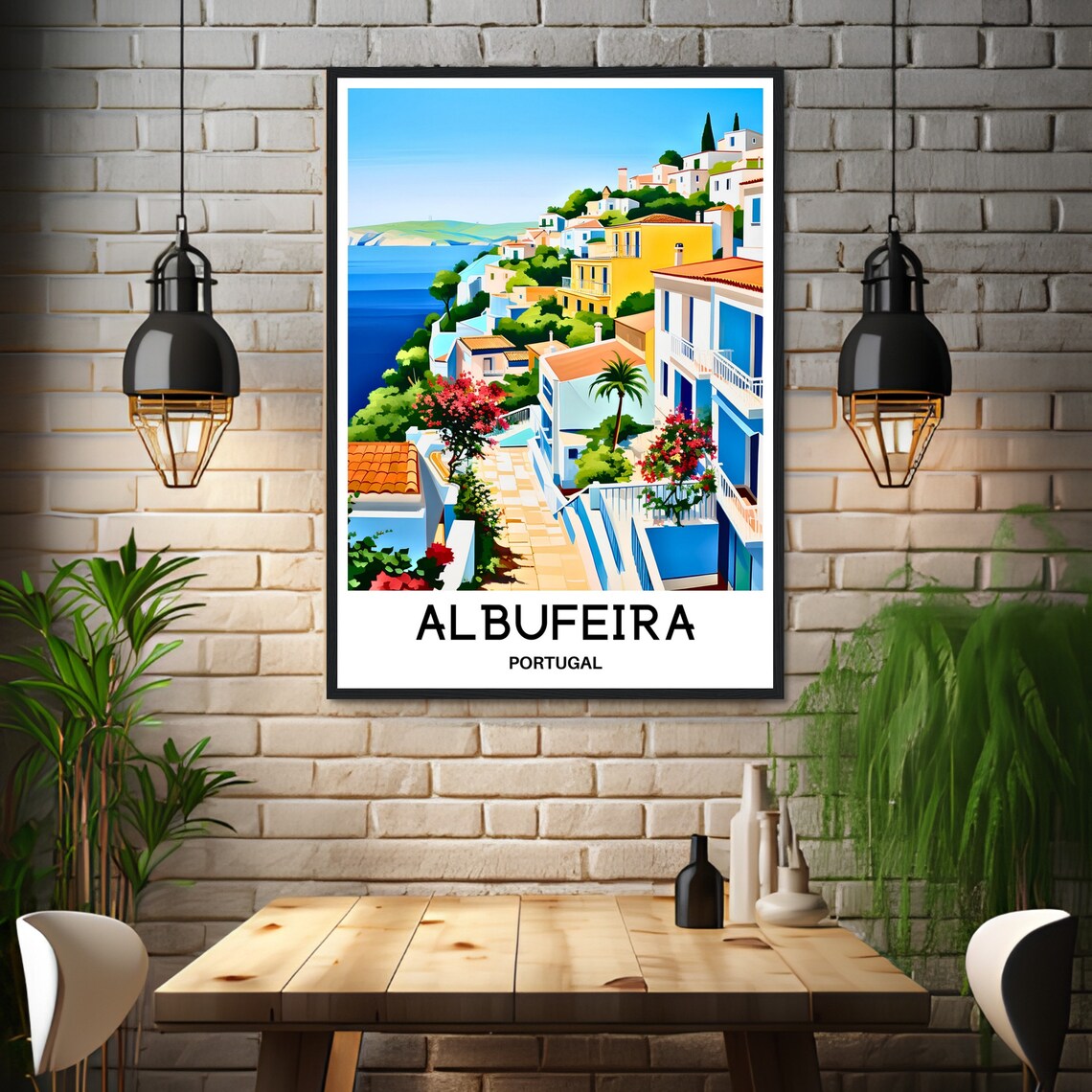 Albufeira Portugal Flower-lined Street to the Sea Travel Poster - Image 3